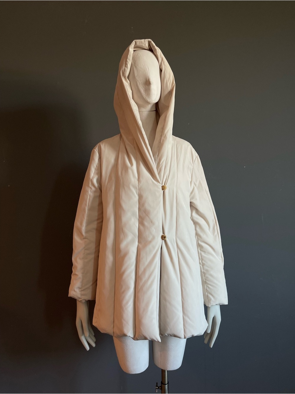ANSICH Ivory Goose Down Hooded Swing Coat Sculptural Quiet Luxury Korean Size M